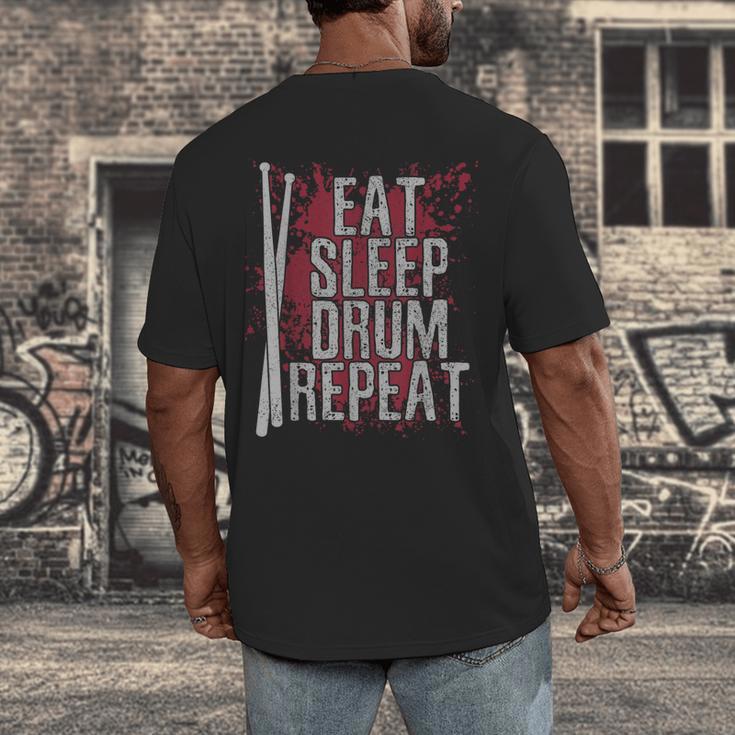Drummer Eat Sleep Drum Repeat Drum Kit Musician Men's Back Print T-Shirt Drummer Eat Sleep Drum Repeat Drum Kit Musician Men's Back Print T-Shirt