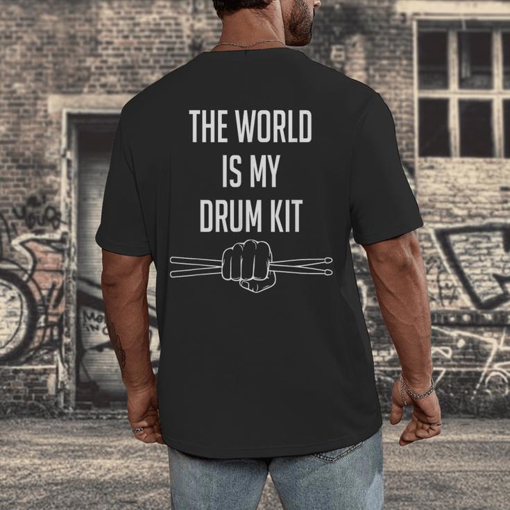 Drummer Saying The World Is My Drum Kit Men's Back Print T-Shirt