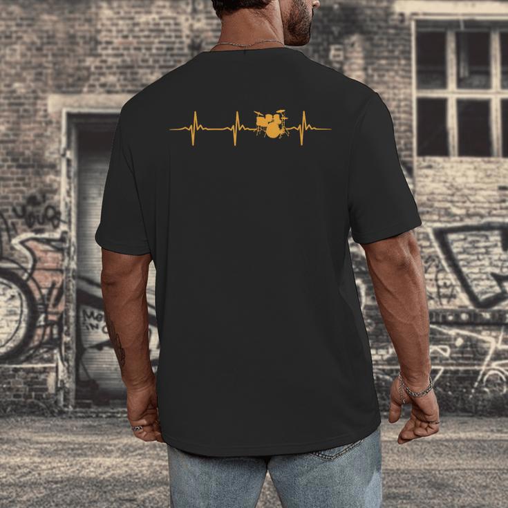 Great Drum Kit Heartbeat Drummer Men's Back Print T-Shirt Great Drum Kit Heartbeat Drummer Men's Back Print T-Shirt