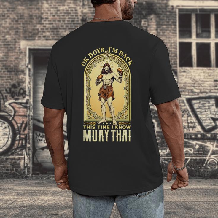 Jesus Knows Muay Thai Boxing Kickboxing MMA Men's Back Print T-Shirt