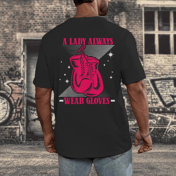 A Lady Always Wear Gloves Kickboxer Fan Muay Thai Boxing Men's Back Print T-Shirt A Lady Always Wear Gloves Kickboxer Fan Muay Thai Boxing Men's Back Print T-Shirt