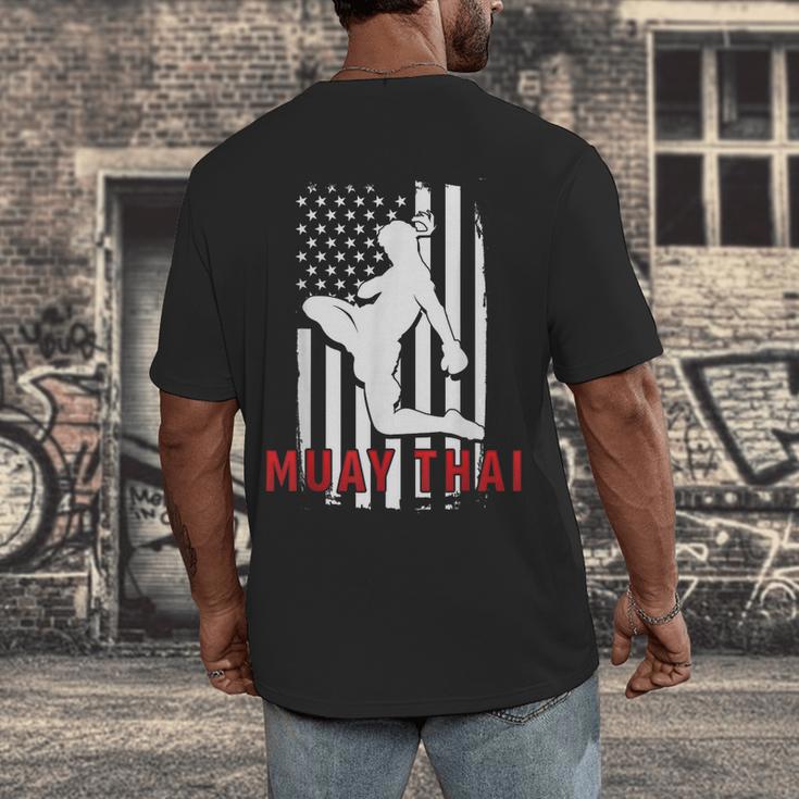 Muay Thai American Flag Fighter Patriotic Men's Back Print T-Shirt