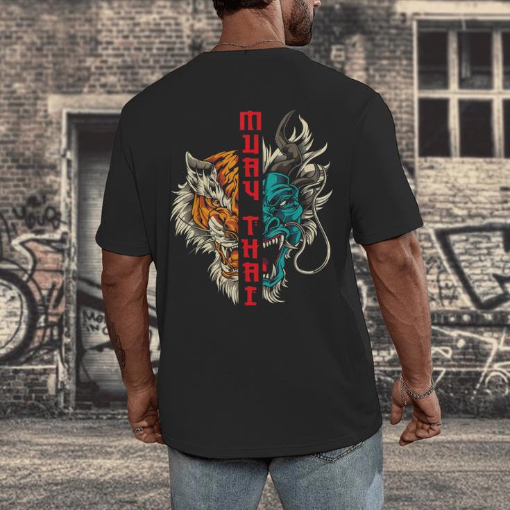 Muay Thai Thai Boxing Dragon Tiger Men's Back Print T-Shirt Muay Thai Thai Boxing Dragon Tiger Men's Back Print T-Shirt