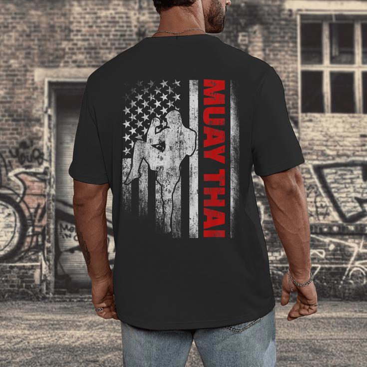 Muay Thai Boxing US American Flag Men's Back Print T-Shirt Muay Thai Boxing US American Flag Men's Back Print T-Shirt