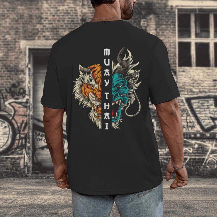 Muay Thai Dragon Tiger Men's Back Print T-Shirt Muay Thai Dragon Tiger Men's Back Print T-Shirt
