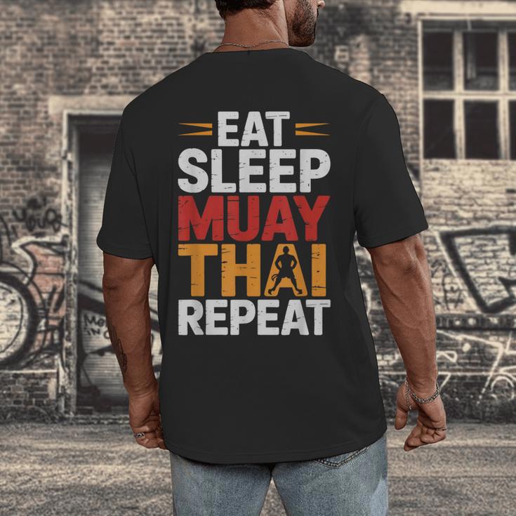 Muay Thai Fighter Eat Sleep Repeat Lifestyle Training Men's Back Print T-Shirt Muay Thai Fighter Eat Sleep Repeat Lifestyle Training Men's Back Print T-Shirt
