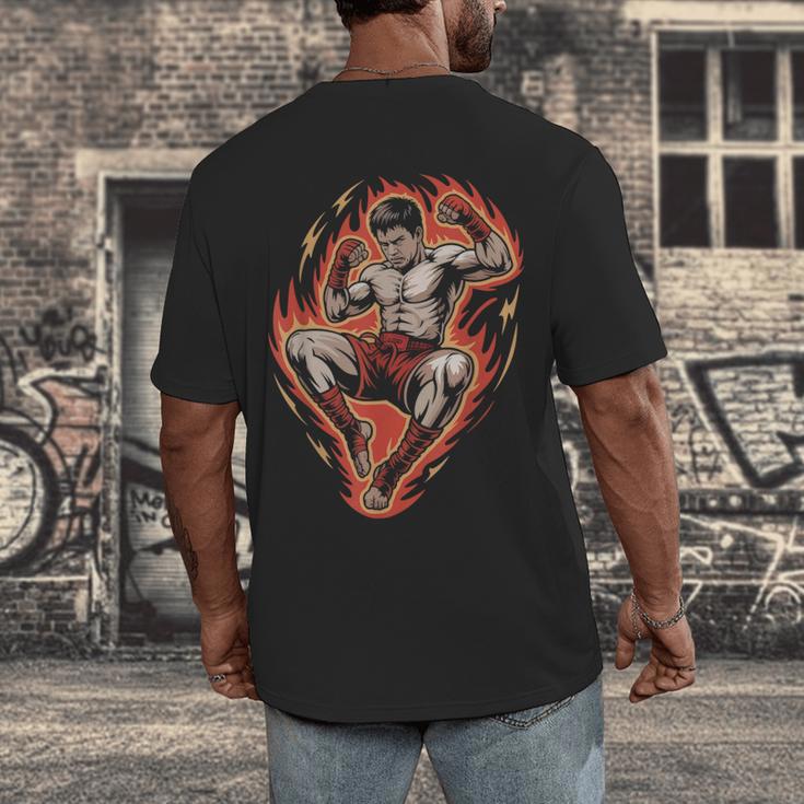 Muay Thai Fighter Teep Push Kick Minimal Line Art Clean Men's Back Print T-Shirt