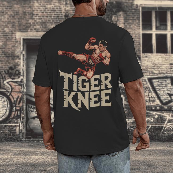 Muay Thai Fighter Tiger Knee Vintage Distressed Badge Men's Back Print T-Shirt
