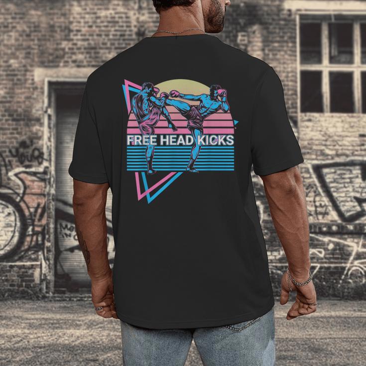 Muay Thai Kickboxing Retro Free Head Kicks Men's Back Print T-Shirt
