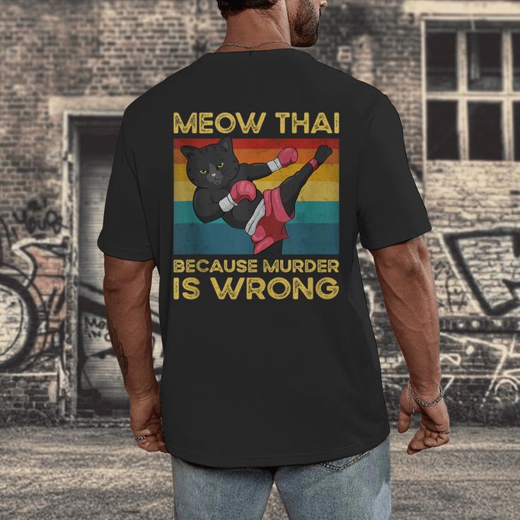 Muay Thai Because Murder Is Wrong Cat Meow Thai Men's Back Print T-Shirt Muay Thai Because Murder Is Wrong Cat Meow Thai Men's Back Print T-Shirt