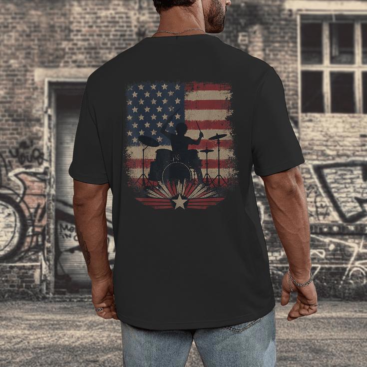 Patriotic Drum Kit Silhouette American Flag Men's Back Print T-Shirt Patriotic Drum Kit Silhouette American Flag Men's Back Print T-Shirt