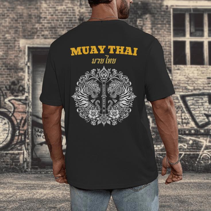 Sak Yant Muay Thai Art Tattoo Twin Tiger Kickboxing Thailand Men's Back Print T-Shirt Sak Yant Muay Thai Art Tattoo Twin Tiger Kickboxing Thailand Men's Back Print T-Shirt