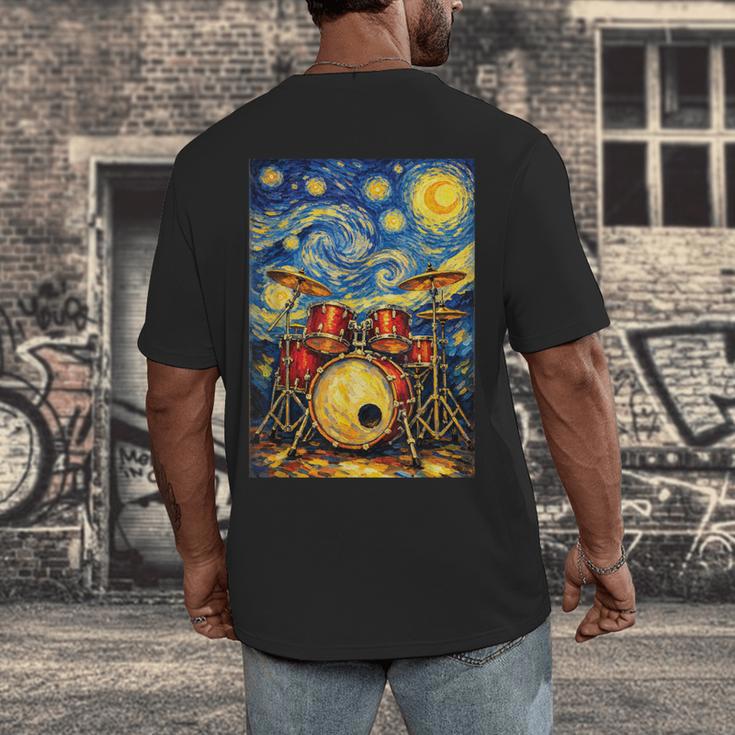 Starry Night Drum Kit Van Gogh Style Art Men's Back Print T-Shirt Starry Night Drum Kit Van Gogh Style Art Men's Back Print T-Shirt