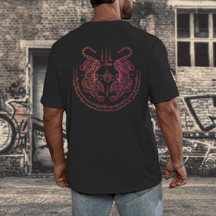 Thai Tattoo Twin Tiger Sak Yant Muay Thai Thailand Graphic Men's Back Print T-Shirt Thai Tattoo Twin Tiger Sak Yant Muay Thai Thailand Graphic Men's Back Print T-Shirt