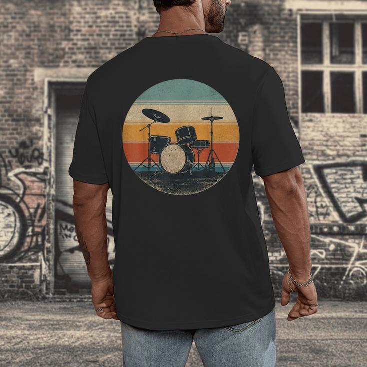 Vintage Drum Kit Silhouette Retro Music Men's Back Print T-Shirt Vintage Drum Kit Silhouette Retro Music Men's Back Print T-Shirt