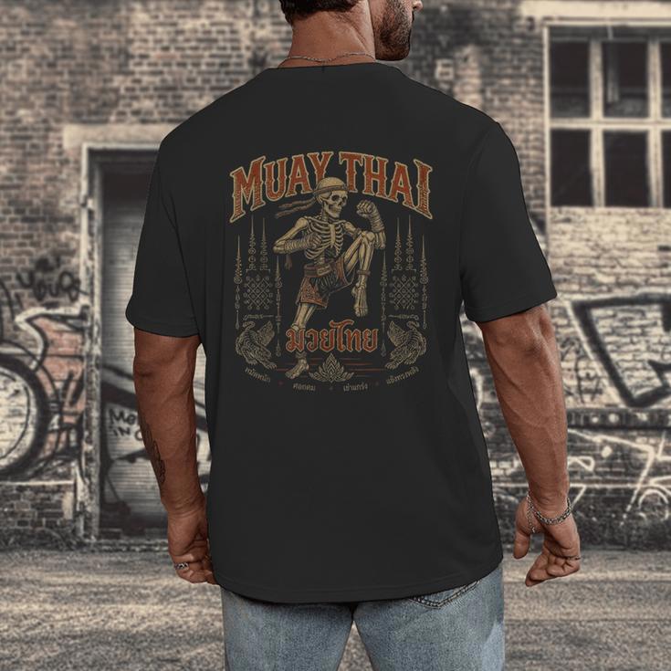 Vintage Muay Thai Belt Thai Boxing Warrior Fighter Skeleton Men's Back Print T-Shirt