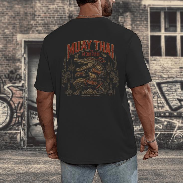 Vintage Muay Thai Wai Kru Thai Boxing Ritual Art Crocodile Men's Back Print T-Shirt Vintage Muay Thai Wai Kru Thai Boxing Ritual Art Crocodile Men's Back Print T-Shirt