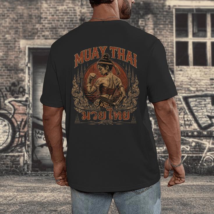 Weathered Muay Thai Fighter Thai Boxing Warrior Art Men's Back Print T-Shirt
