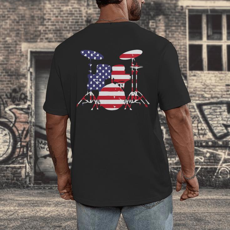 Women's American Flag Drum Kit Patriotic US Drum Art Men's Back Print T-Shirt Women's American Flag Drum Kit Patriotic US Drum Art Men's Back Print T-Shirt