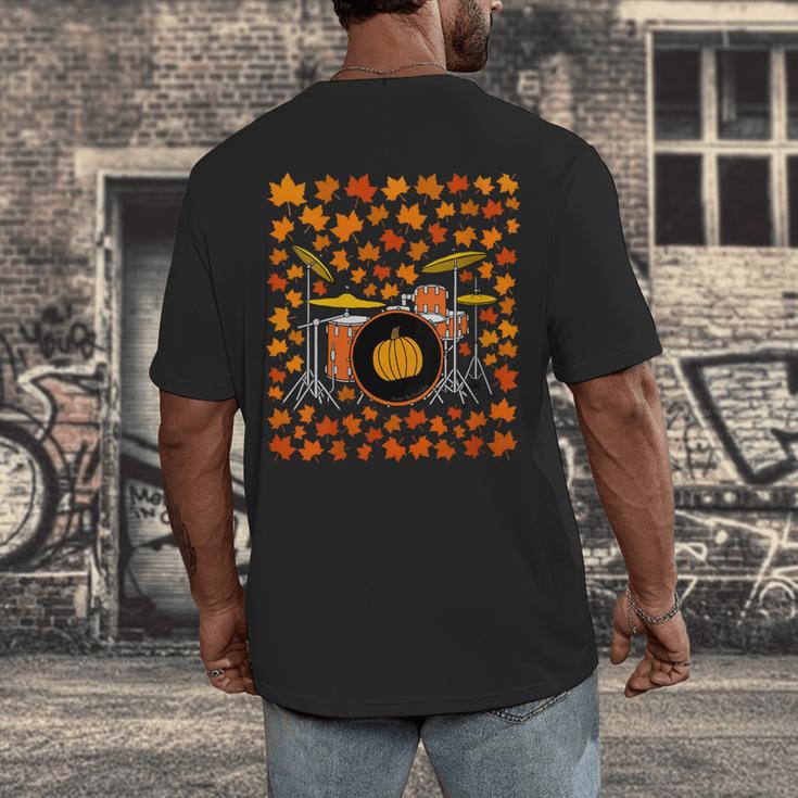 Women's Drum Kit With Leaves Fall Drummer Autumn Musician Men's Back Print T-Shirt Women's Drum Kit With Leaves Fall Drummer Autumn Musician Men's Back Print T-Shirt