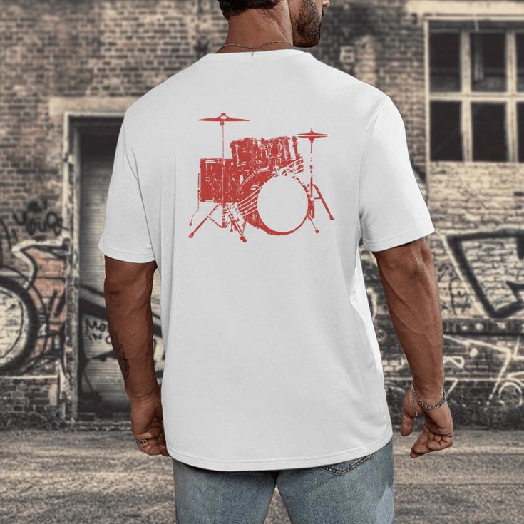 Drum Kit Drummer Band Musical Instrument Rock Music Men's Back Print T-Shirt Drum Kit Drummer Band Musical Instrument Rock Music Men's Back Print T-Shirt