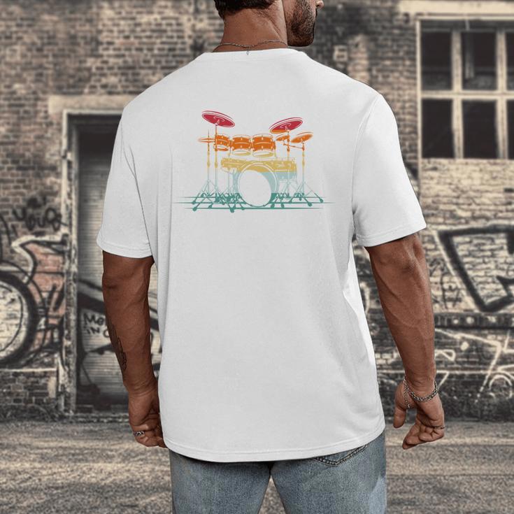 Drum Kit Musical Retro Instrument Musician Men's Back Print T-Shirt Drum Kit Musical Retro Instrument Musician Men's Back Print T-Shirt