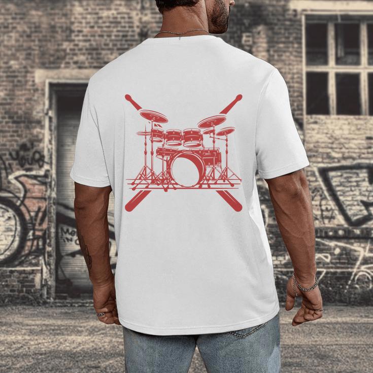 Drum Kit Percussion For Drummer Percussionist Musician Men's Back Print T-Shirt Drum Kit Percussion For Drummer Percussionist Musician Men's Back Print T-Shirt