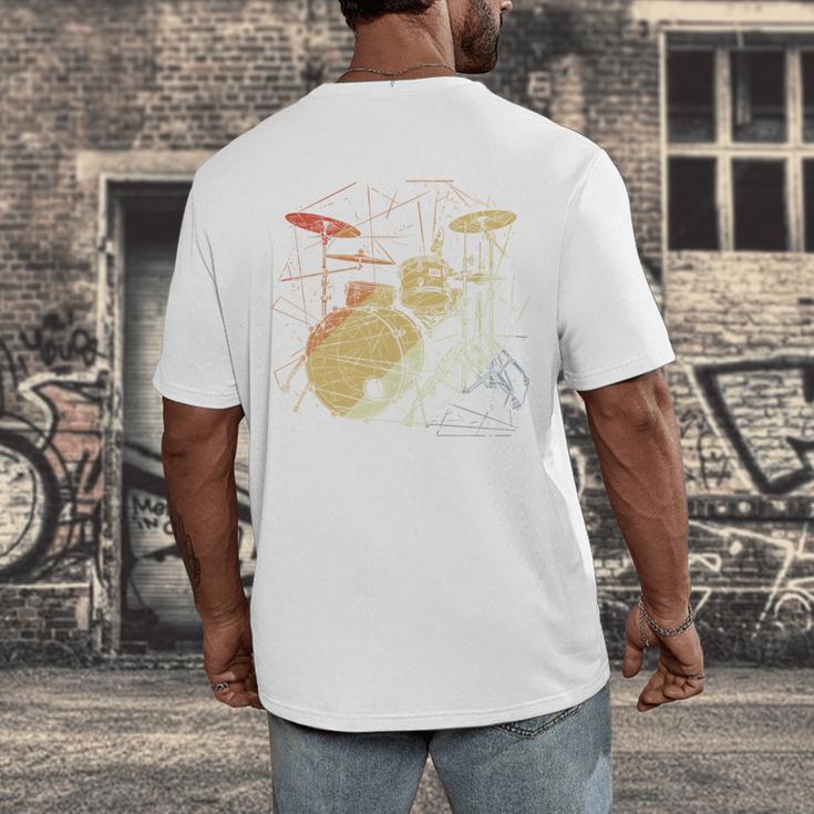Drum Kit Retrowave Drums Men's Back Print T-Shirt Drum Kit Retrowave Drums Men's Back Print T-Shirt