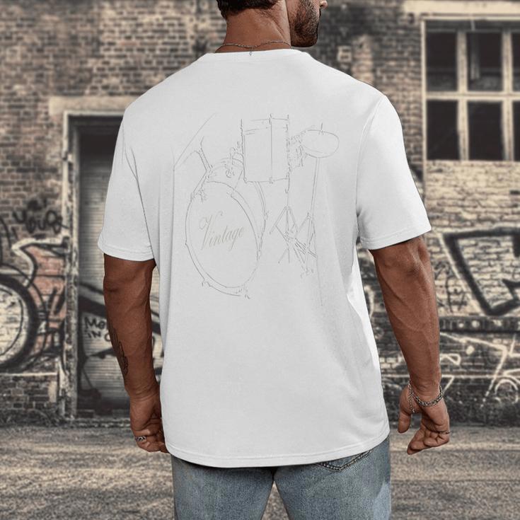 Drum Kit Vintage Drum Set Drummer Men's Back Print T-Shirt Drum Kit Vintage Drum Set Drummer Men's Back Print T-Shirt