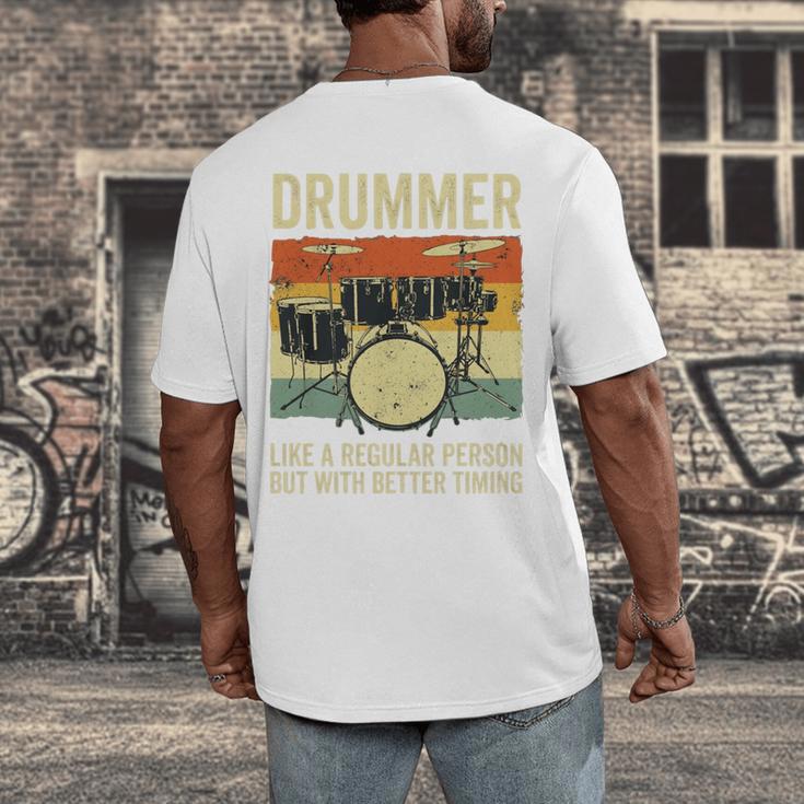 Drummer Better Timing Retro Vintage Sunset Drum Kit Graphic Men's Back Print T-Shirt