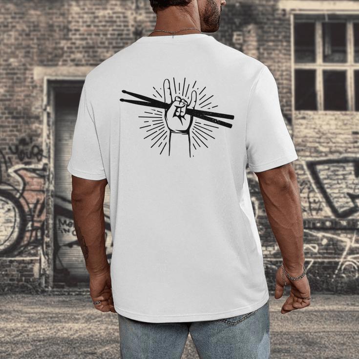 Drummer Drum Kit Rock & Roll Music Drummer Men's Back Print T-Shirt Drummer Drum Kit Rock & Roll Music Drummer Men's Back Print T-Shirt