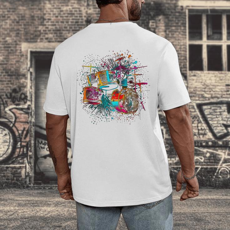 Drums Pop Art Drummer Drum Kit Men's Back Print T-Shirt