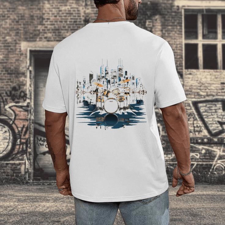 Drumset Drum Kit Music Drummer Drumming Men's Back Print T-Shirt Drumset Drum Kit Music Drummer Drumming Men's Back Print T-Shirt
