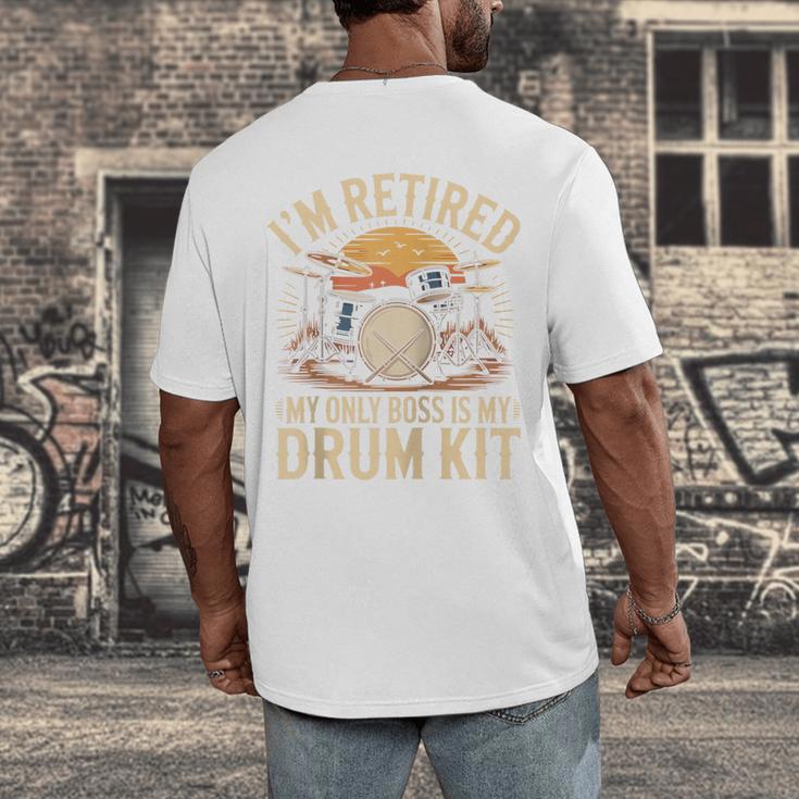 I'm Retired My Only Boss Is My Drum Kit Drums Drummer Raglan Baseball Tee Men's Back Print T-Shirt