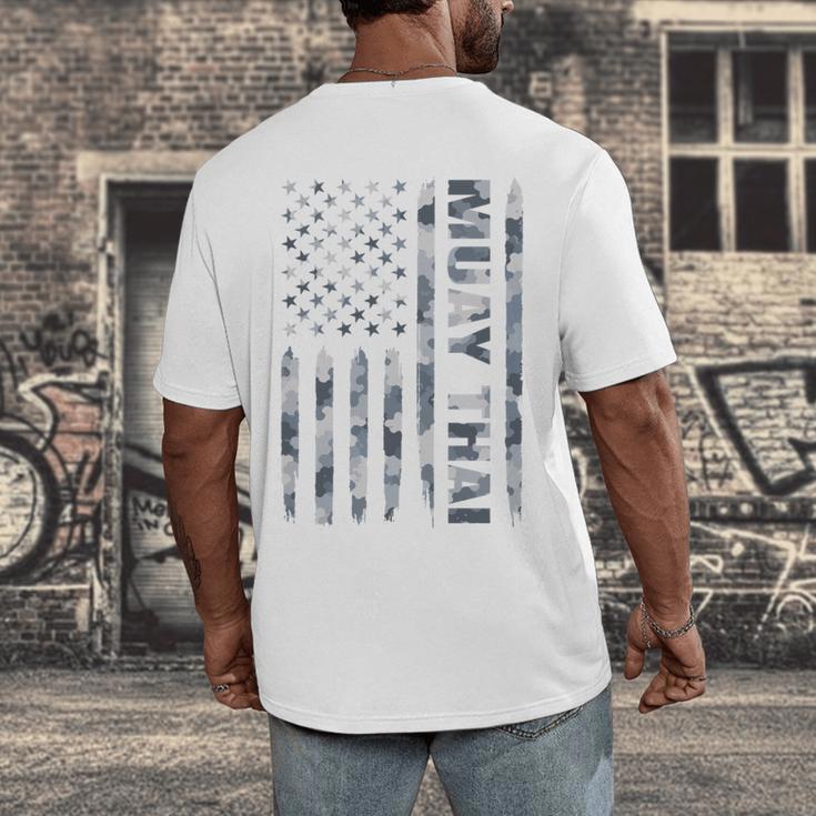 Muay Thai American Flag Camo Military Patriotic Men's Back Print T-Shirt
