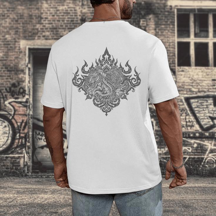 Sak Yant Muay Thai MMA Tattoo Twin Tiger Martial Art Boxing Men's Back Print T-Shirt Sak Yant Muay Thai MMA Tattoo Twin Tiger Martial Art Boxing Men's Back Print T-Shirt