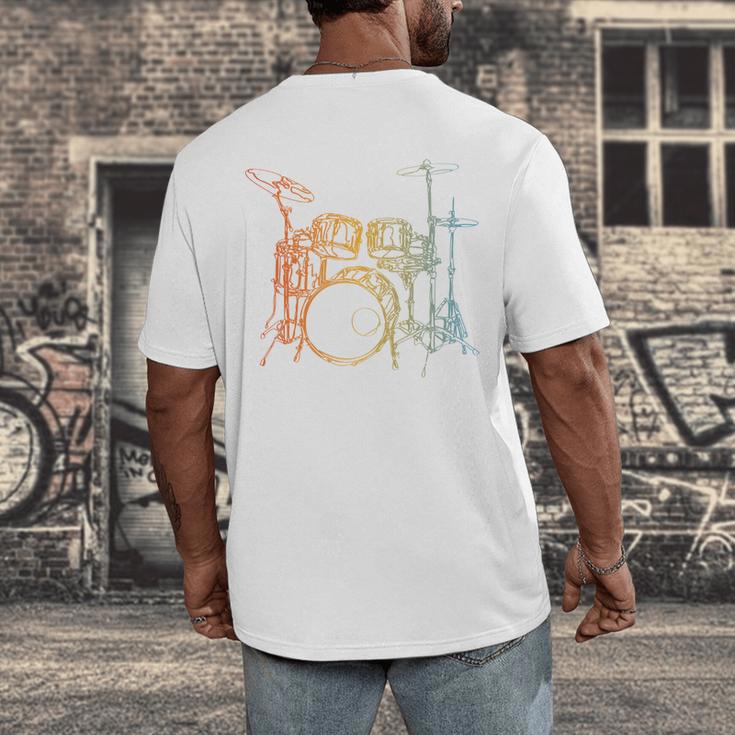 Vintage Drummer Drum Kit Men's Back Print T-Shirt Vintage Drummer Drum Kit Men's Back Print T-Shirt