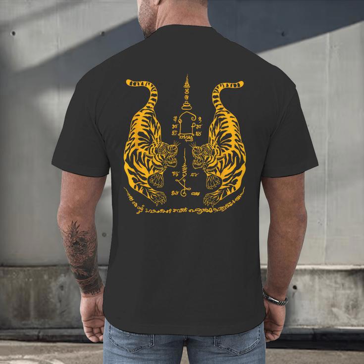 Awesome Orange Double Tiger Muay Thai Sak Yant Men's Back Print T-Shirt