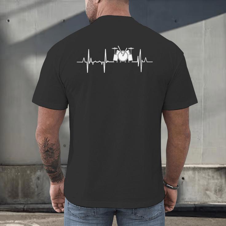 Drum Kit Cardiogram Drum Musician ECG Men's Back Print T-Shirt Drum Kit Cardiogram Drum Musician ECG Men's Back Print T-Shirt