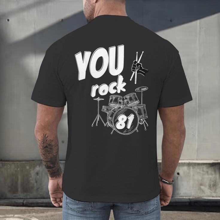Drum Kit Drummer 81 Years 81st Birthday Men Women Men's Back Print T-Shirt Drum Kit Drummer 81 Years 81st Birthday Men Women Men's Back Print T-Shirt