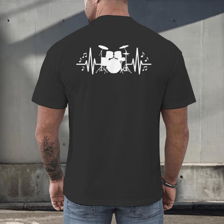Drum Kit Heartbeat Drummer Music Lover EKG Pulse Set Note Men's Back Print T-Shirt Drum Kit Heartbeat Drummer Music Lover EKG Pulse Set Note Men's Back Print T-Shirt