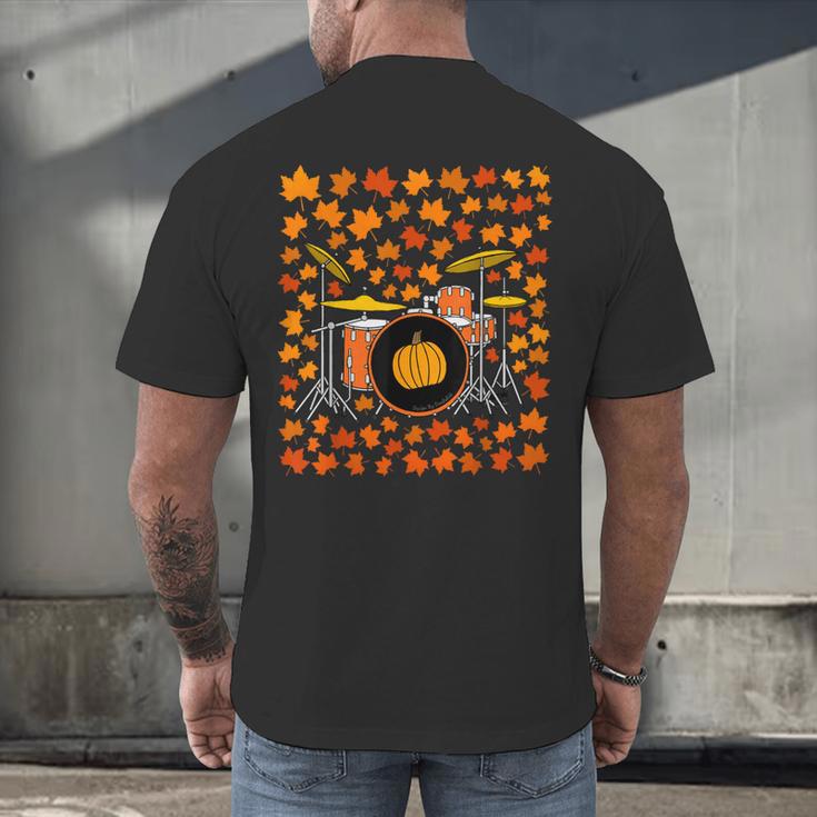 Drum Kit With Leaves Fall Drummer Autumn Musician Men's Back Print T-Shirt Drum Kit With Leaves Fall Drummer Autumn Musician Men's Back Print T-Shirt