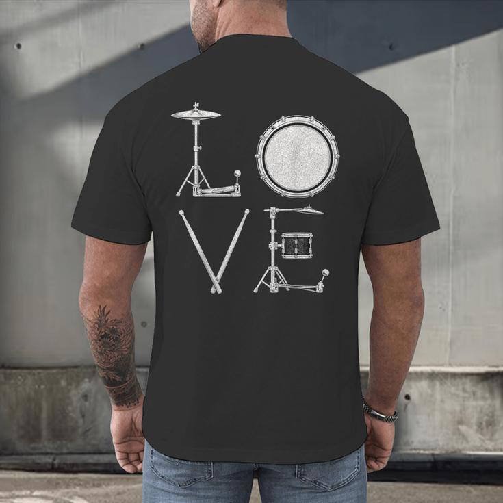 Drum Kit Love Illustration For Music Enthusiasts Men's Back Print T-Shirt Drum Kit Love Illustration For Music Enthusiasts Men's Back Print T-Shirt