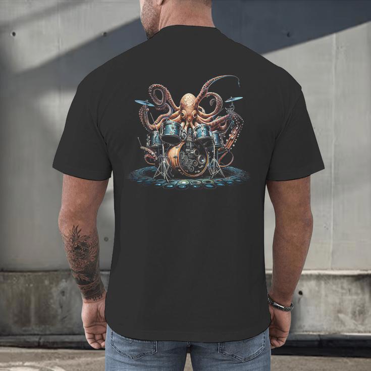 Drum Kit Percussionist Drummer Octopus Playing Drums Men's Back Print T-Shirt Drum Kit Percussionist Drummer Octopus Playing Drums Men's Back Print T-Shirt