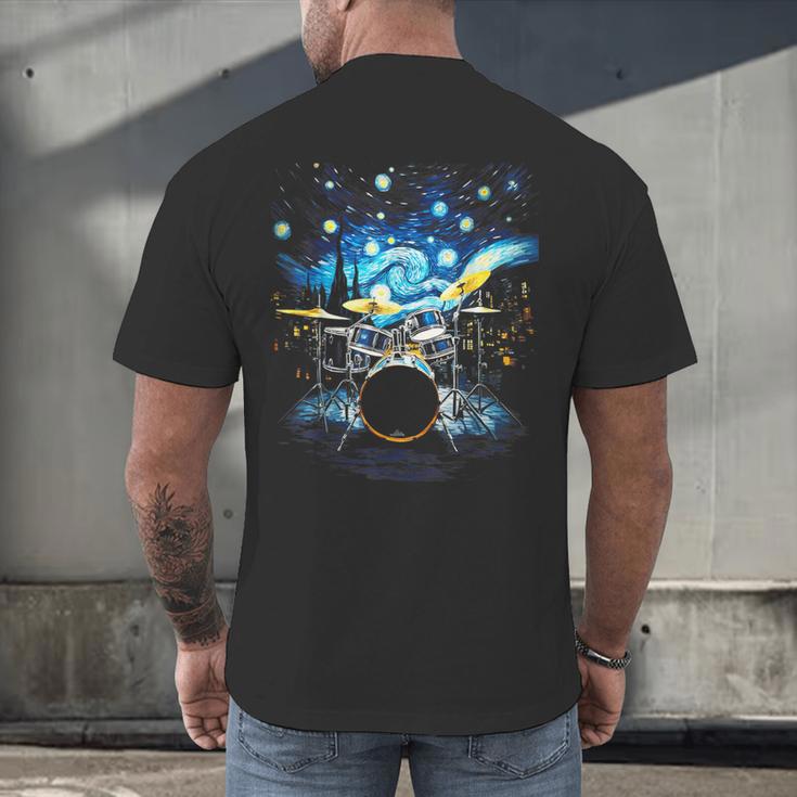 Drum Kit Percussionist Drummer Van Gogh Drums Men's Back Print T-Shirt Drum Kit Percussionist Drummer Van Gogh Drums Men's Back Print T-Shirt
