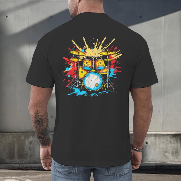 Drum Kit Steamwave Music Band Men's Back Print T-Shirt