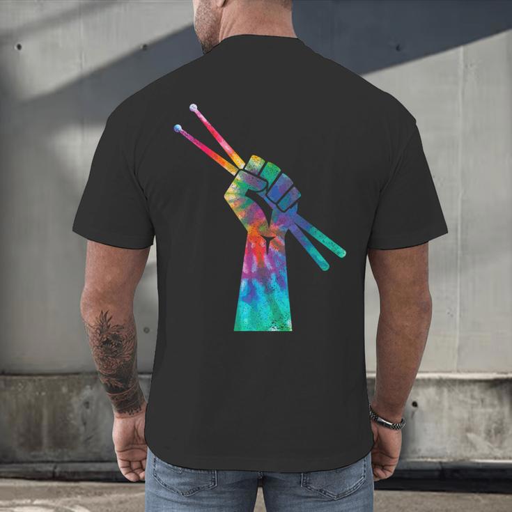 Drummer Drum Kit Tie Dye Hippie Drummer Men's Back Print T-Shirt Drummer Drum Kit Tie Dye Hippie Drummer Men's Back Print T-Shirt