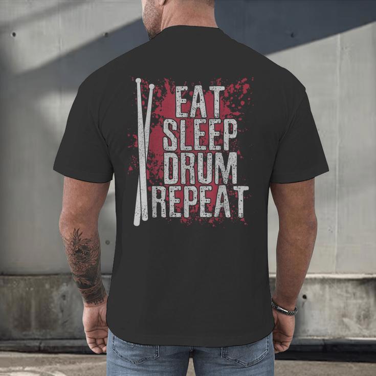 Drummer Eat Sleep Drum Repeat Drum Kit Musician Men's Back Print T-Shirt Drummer Eat Sleep Drum Repeat Drum Kit Musician Men's Back Print T-Shirt