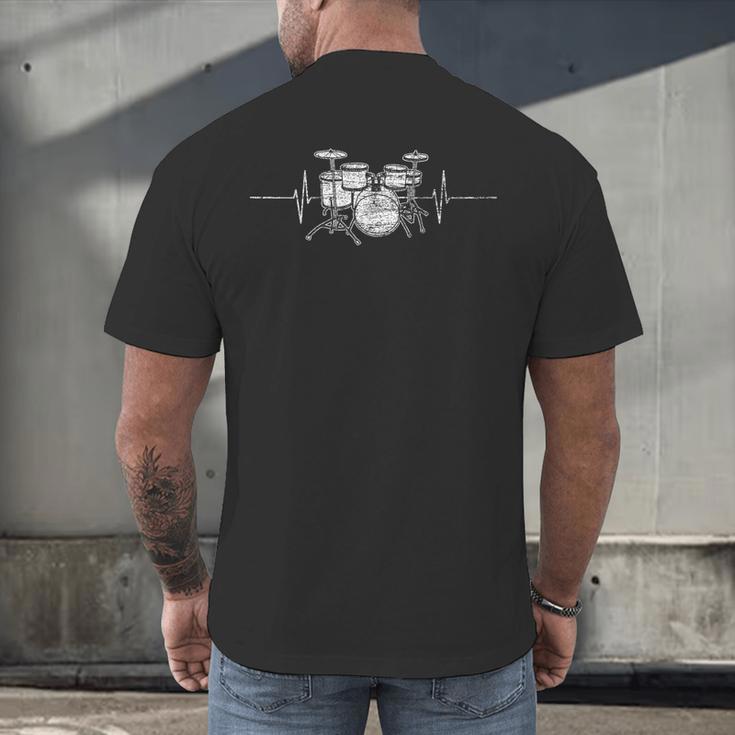 ECG Heartbeat Music Lovers Drumsticks Drum Kit Men's Back Print T-Shirt ECG Heartbeat Music Lovers Drumsticks Drum Kit Men's Back Print T-Shirt