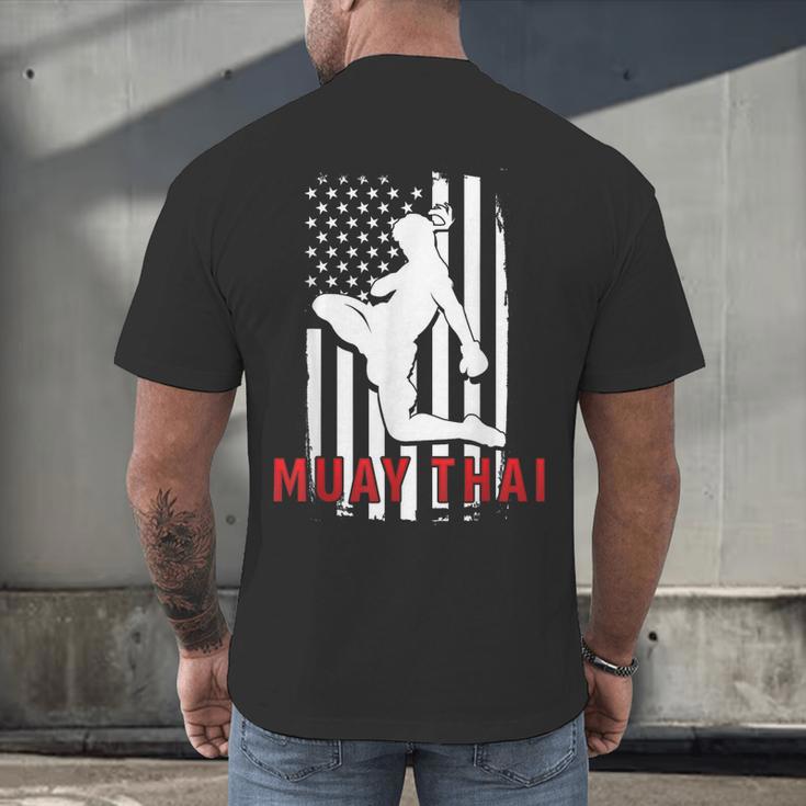 Muay Thai American Flag Fighter Patriotic Men's Back Print T-Shirt